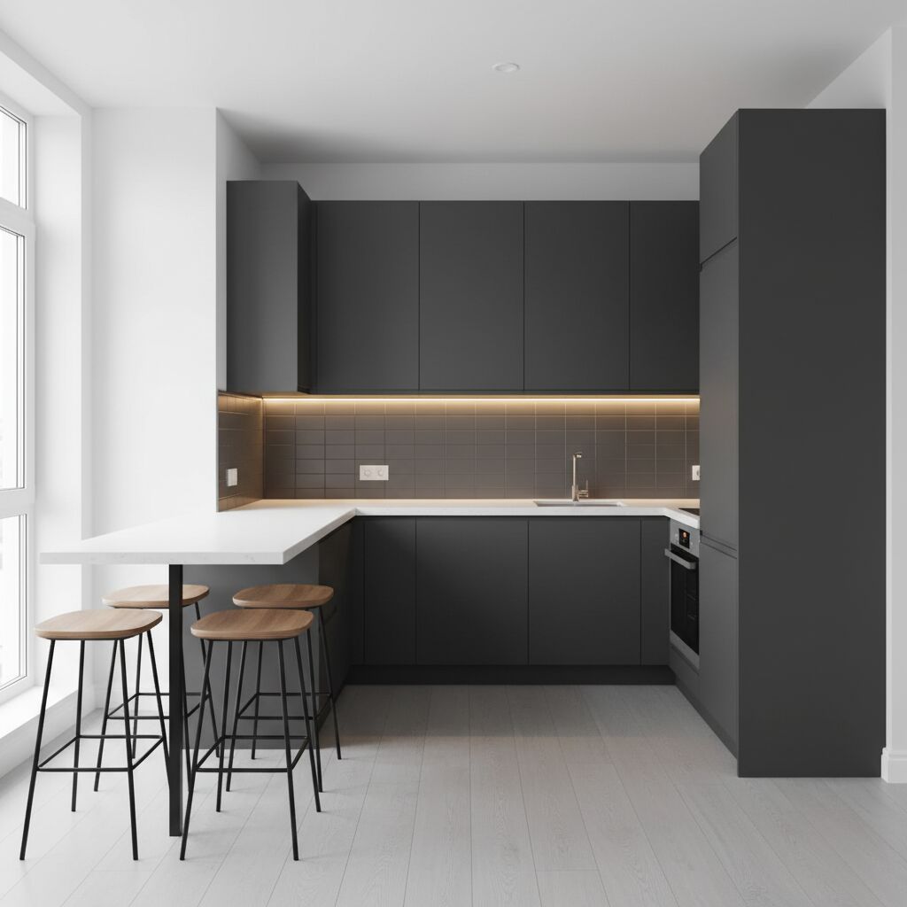 Серая кухня с островом